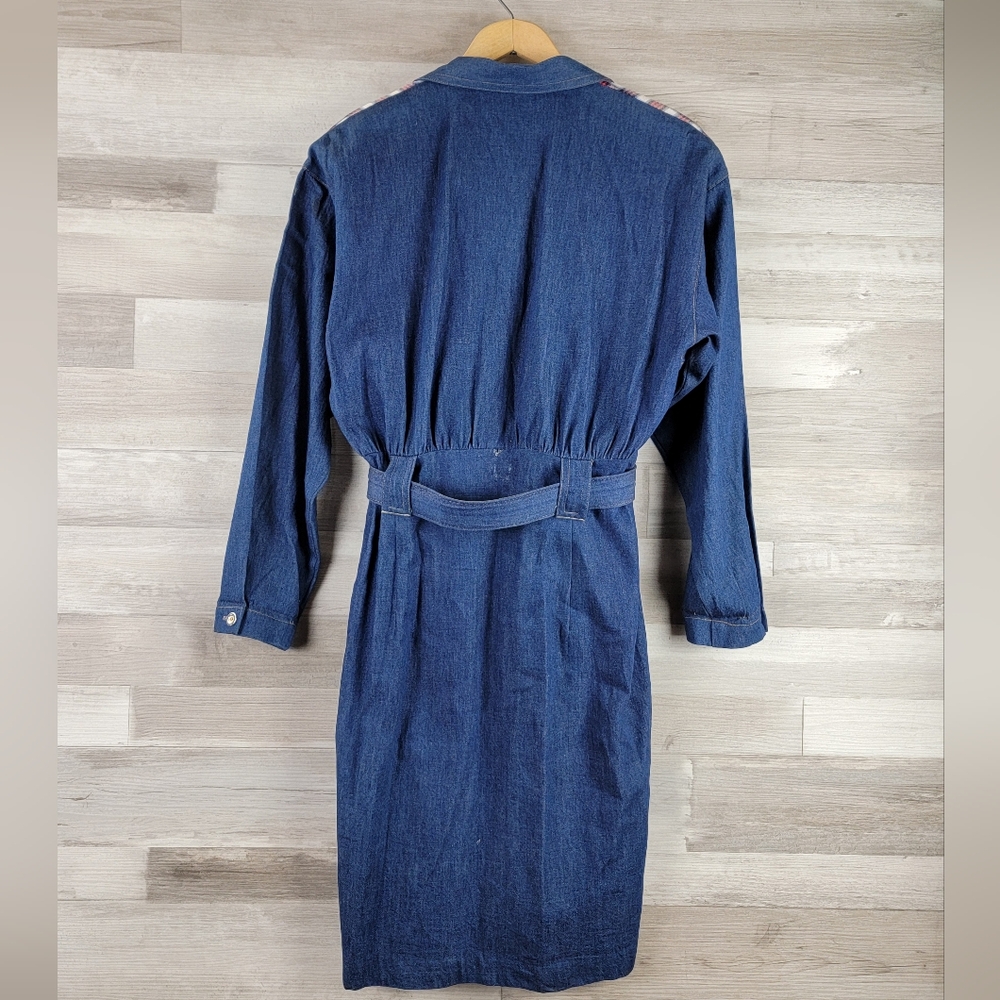 Vintage Carol Anderson Denim, Plaid Button Front Belted Dress Women's 5/6 USA - Picture 9 of 15
